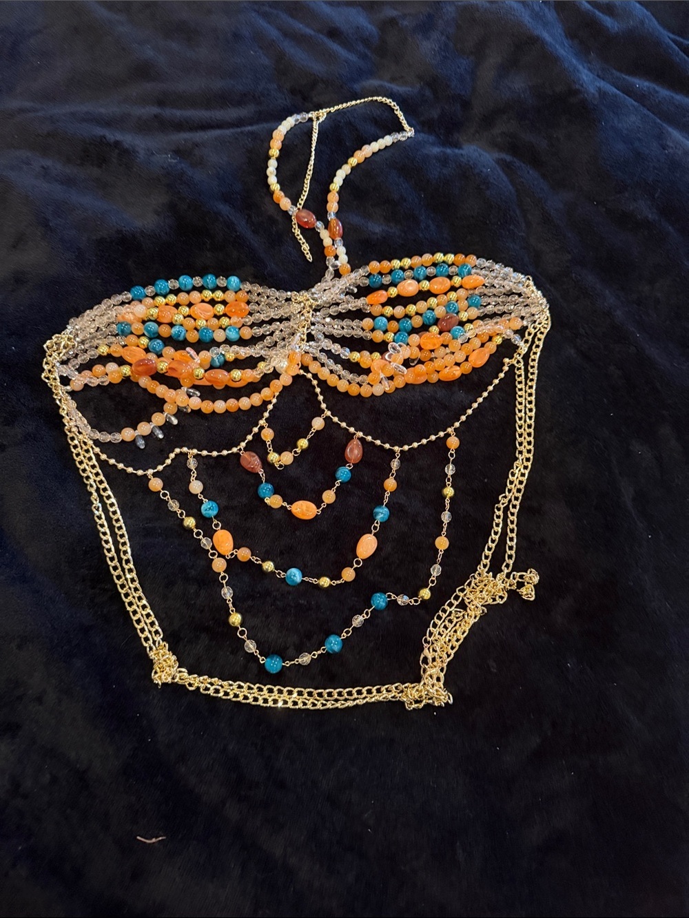 SHEIN Gold Multi-Row Beaded Body Chain Necklace - Orange & Turquoise
